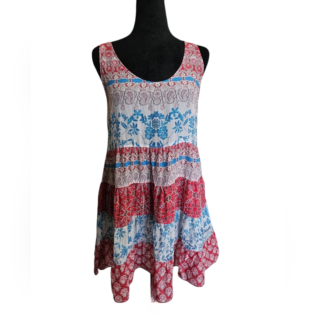 Johnny Was Multicolor Floral Boho  Archi Tier Floral Tank Tunic Top Size S
